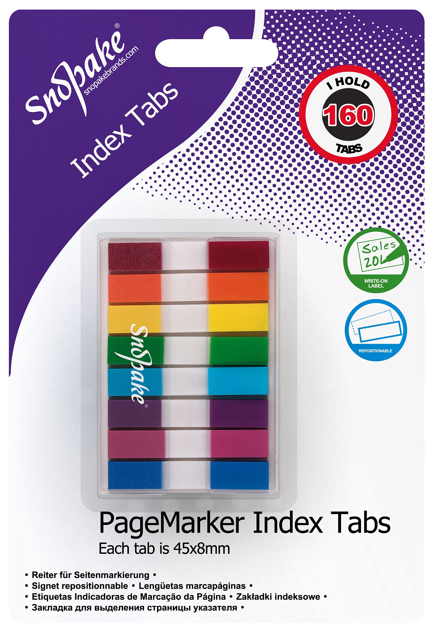 Snopake Index Tab PageMarkers with Colour Coded Tips 45 x 8 mm - 160 Tabs - Assorted [Ref: 15845]