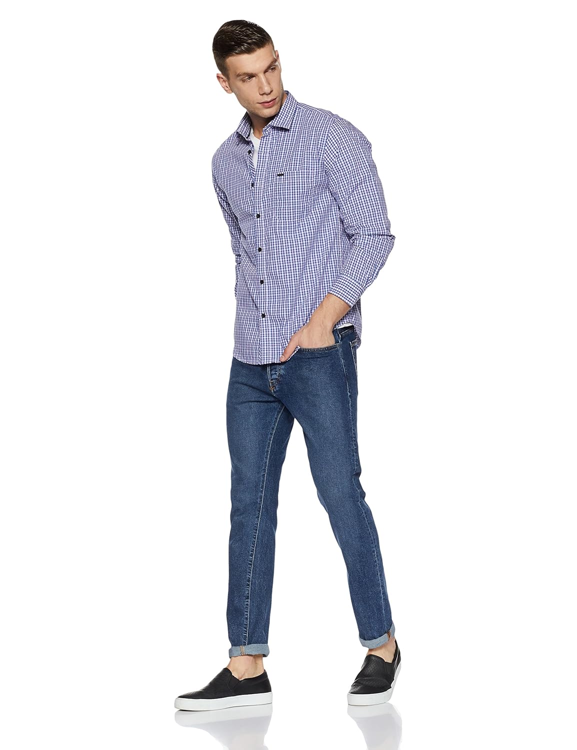 peter england men's checkered slim fit casual shirt