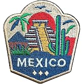 LEMEPINZ Aztec Temples Mexico 3 Inches Embroidery Patch, Iron On/Sew On Travel Embroidered Applique Patch, Travel Patches, Fabric Patches for Clothes Backpacks Hats, Scenic Spot DIY Accessories Gifts