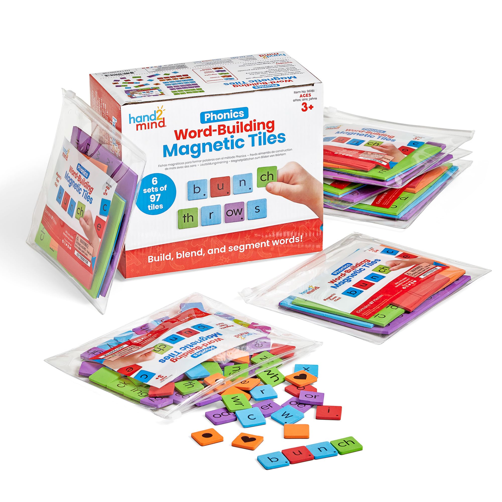 Photo 1 of hand2mind Phonics Word-Building Magnetic Letter Tiles, Letter Recognition for Kindergarten, Letter Sounds, Phonics Manipulatives, Phonemic Awareness, Science of Reading Classroom Materials (Set of 6)