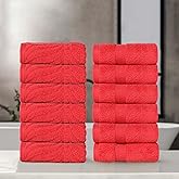 Superior Cotton Chevron Face Towel/Washcloth Set, Zero Twist, Quick Dry, Small Facial Towels, Spa, Hotel, Guest, Home, Bathroom Basics, Absorbent, Luxury Quick Drying, Set of 12, Red