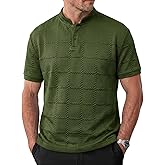 Runcati Mens Casual Henley Shirt Short Sleeve Polo Golf Shirts Textured Summer Vacation Tops