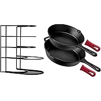 Cast Iron Skillet Set - 2-Pc: 8" + 10"-Inch + Heavy Duty Pan Organizer + 2 Silicone Handle Holders - Pre-Seasoned Oven…