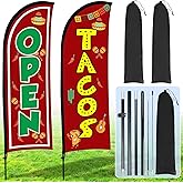 Buryeah Feather Banner Feather Flag Taco Sign Business Signs for Outside Open Flags for Businesses with Pole Ground Stake Portable for Mexican Restaurants, Diners, Markets (Red)