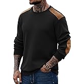VOGSTART Men Waffle Elbow Patch Shirt Western Long Sleeve Fall Pullover(S-2XL)