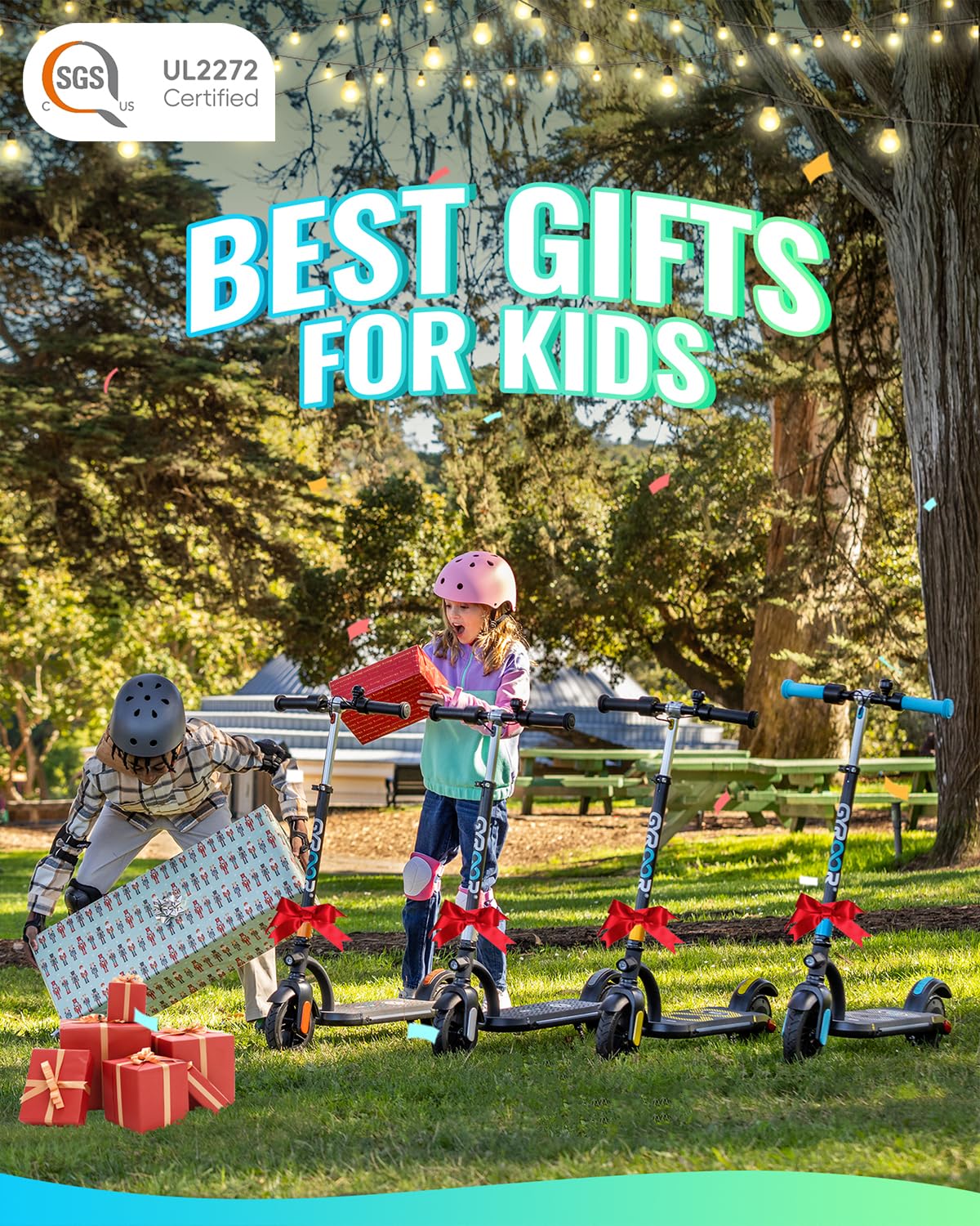 Gyroor H40 Kids Electric Scooter, 180W Motor, Up to 10 MPH, LED Display & Colorful Lights, Adjustable Height, for Boys & Girls Ages 8-12, Great Birthday Gift