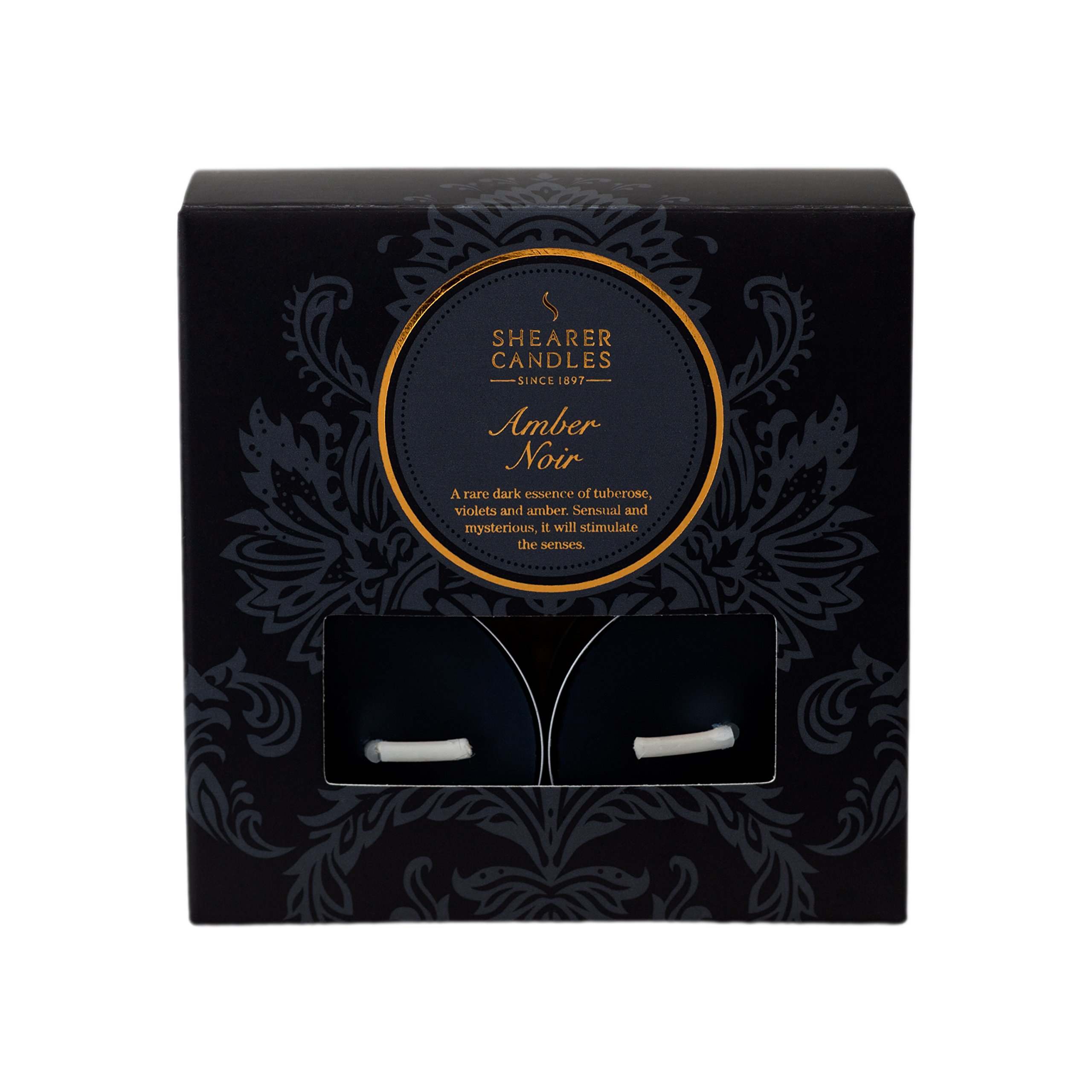 Shearer Candles Amber Noir (Pack of 8) Scented Tealights - Black