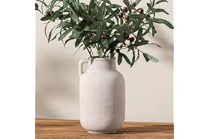 VANSELIA Ceramic Flower Vase Home Decor - 9.7 inch Large White Rustic Table Flowers Vases Living Room Bedroom Plant Decoration Farmhouse Vintage for Kitchen Shelf Office Coffee Dining Desk House Women