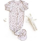 Sorrel + Fern Baby Gown – Super Soft Knotted Gown with Bottom Tie and Hand Mittens – For Baby Boys and Girls, Infant, Newborn