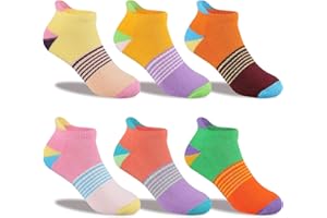 Comfoex Girls Socks For Kids 4-6 6-8 8-10 Years Old Ankle Running Cotton Short Socks With Cushioned Sole 6 Pairs