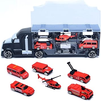 Toys Bhoomi 6 in 1 Rescue FIRE Team STEM Toy Trucks Transport Car Carrier Vehicle Learning Toys Play Vehicles Car Gifts for Kids Boys Girls
