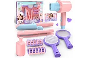 SMILESSKIDDO Kids Hair Salon Toys - Beauty Salon Playset with Hair Dryer, Comb, Mirror and Stylist Accessories, Pretend Play Christmas & Birthday Gift for Girls