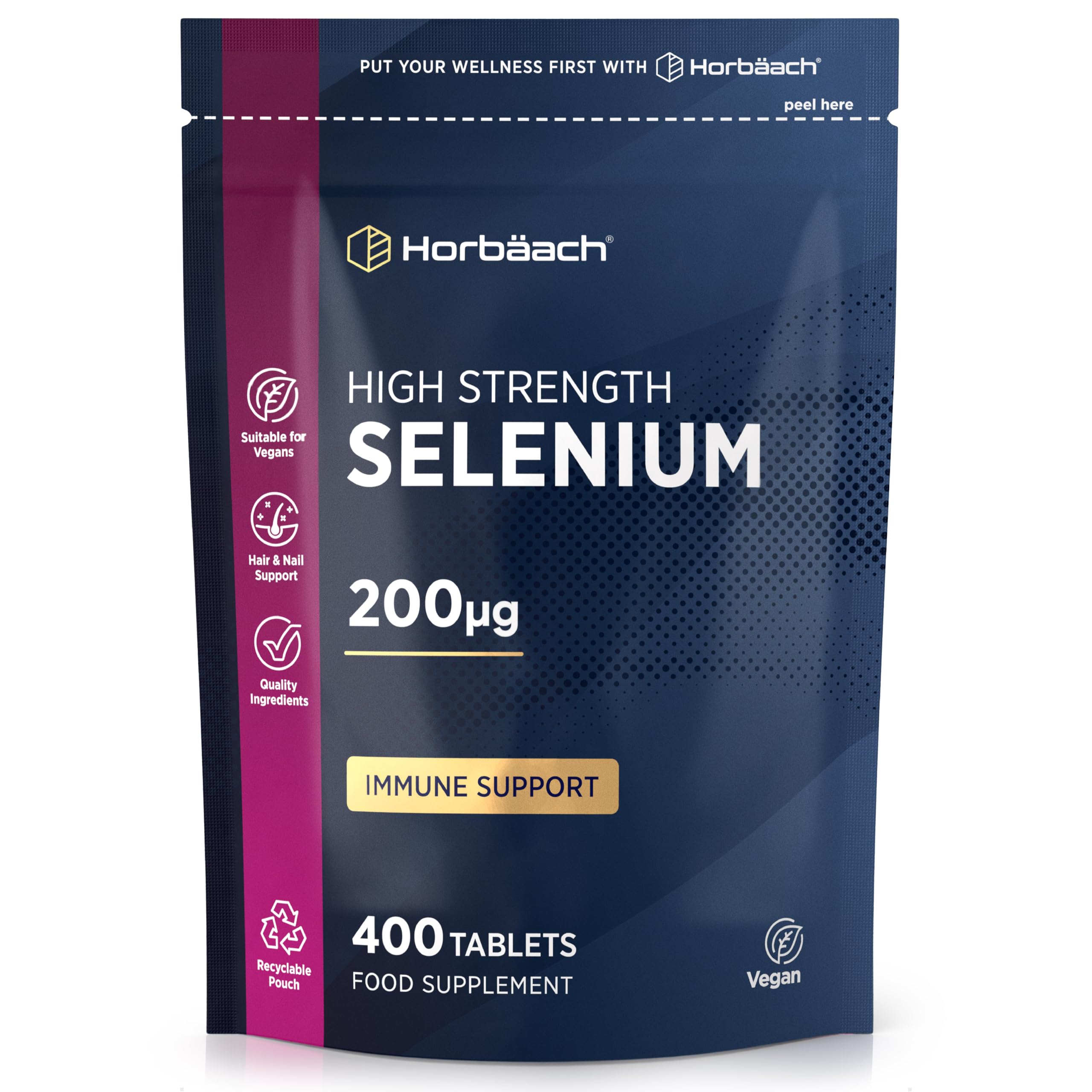 Selenium Supplement 200mcg | Thyroid Function | 400 Days Supply | High Strength Yeast-Free L-Selenomethionine | 400 Vegan Tablets | by Horbaach