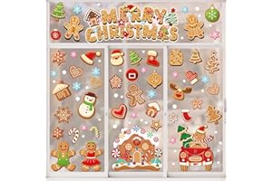 AnyDesign 9 Sheet Christmas Window Clings Gingerbread Man Candy House Truck Window Decals Double-Sided Merry Christmas Window Decor for Xmas Home School Office Decoration Party Supplies