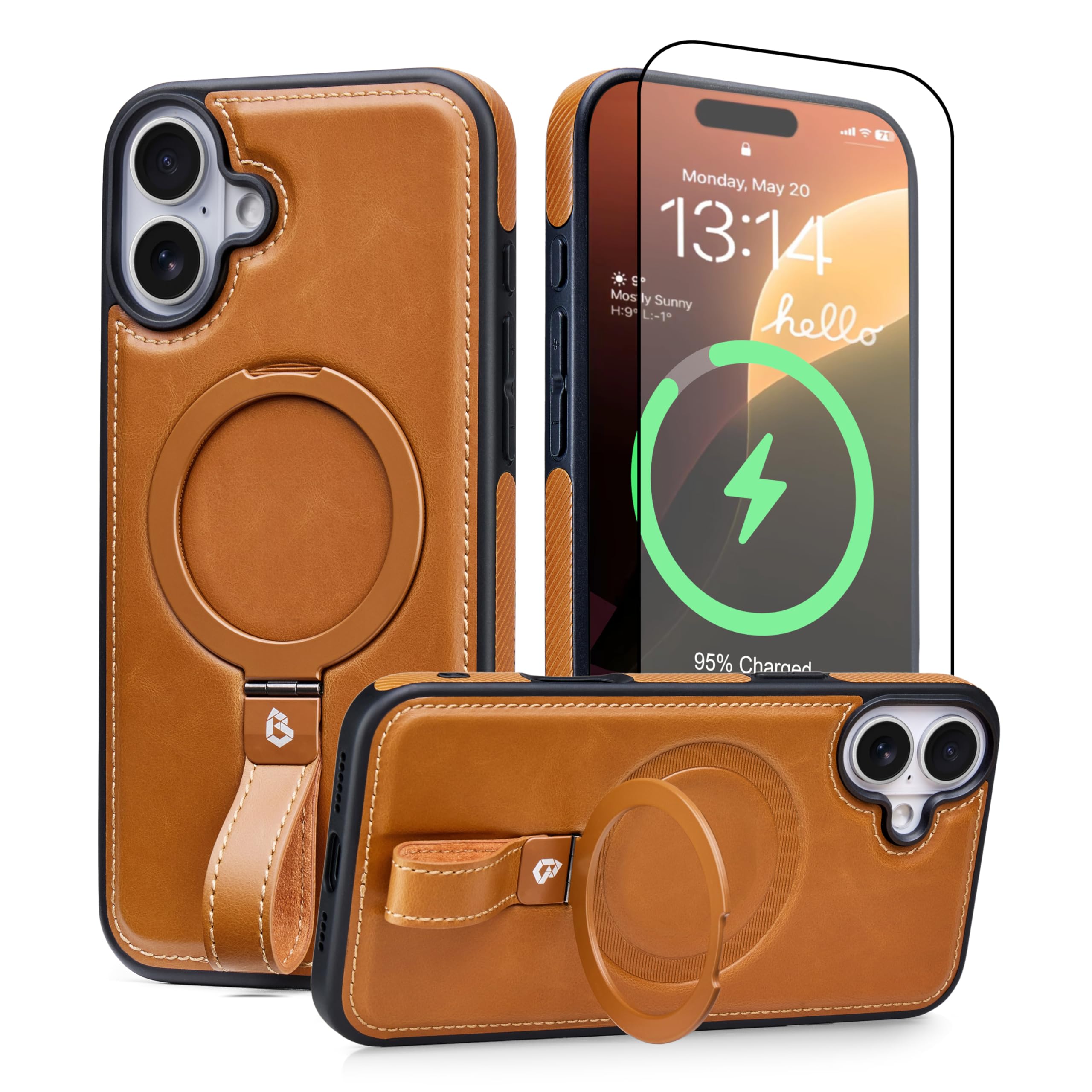 BUTAIGA for iPhone 17 Case Leather | iPhone 17 Leather Case with Stand ...