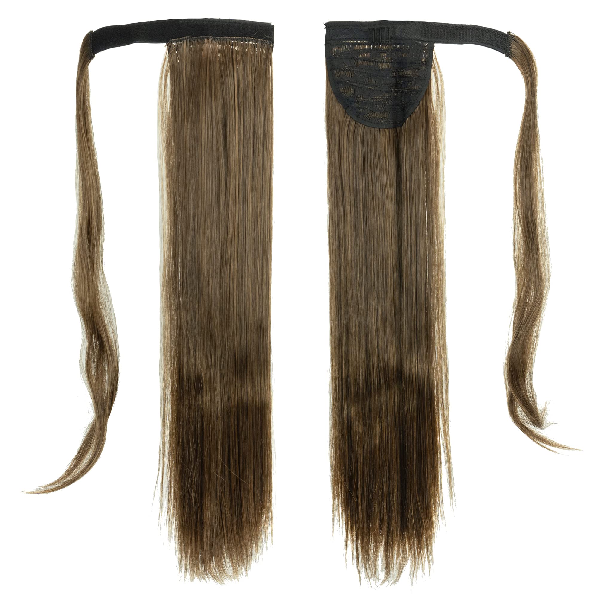 IMISSU Long Straight Wrap Around Ponytail Extension Synthetic Hair Extensions Clip in Ponytails Hairpiece for Women (Mixed Brown)