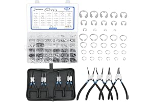 JOVLALIS 850Pcs C-clip External Retaining Rings Snap Rings Assortment Kit Circlip 304 Stainless Steel(M4-M28) + E-clip Retaining Rings Assortment Set(1.5mm-15mm) + 4-Piece 5-inch Snap Ring Pliers Set