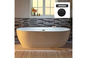WOODBRIDGE 72" Acrylic Freestanding Bathtub Contemporary Soaking White Tub with Matte Black Overflow and Drain,B0059-MB