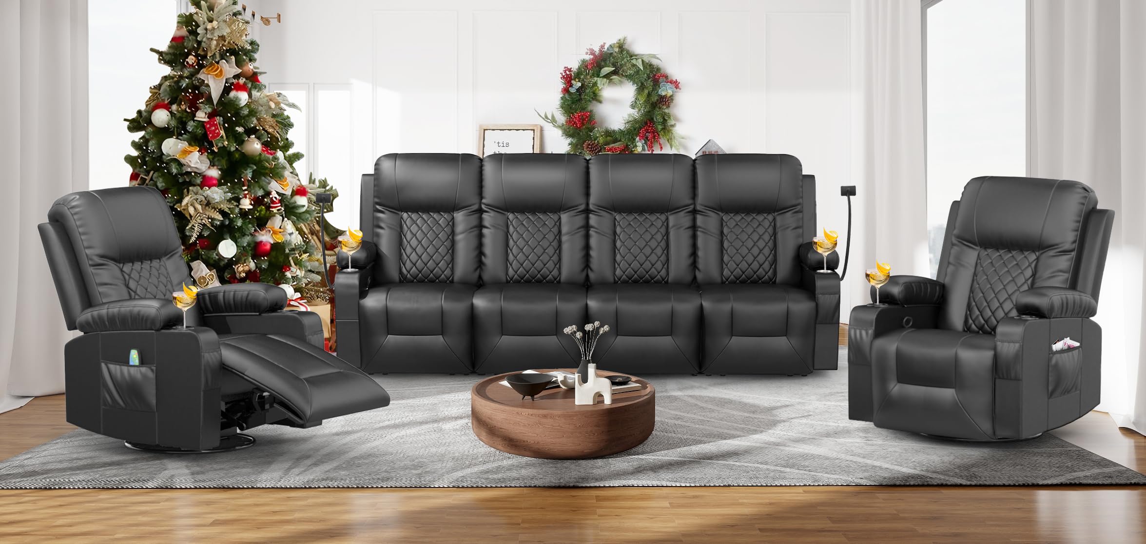 FURNIMAT Oversized Recliner Sofa Set with 4+1+1