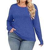 Womens Plus Size Tops Basic Long Sleeve Shirts Crew Neck T Shirt Fall Outfits Loose Fit Casual Blouses