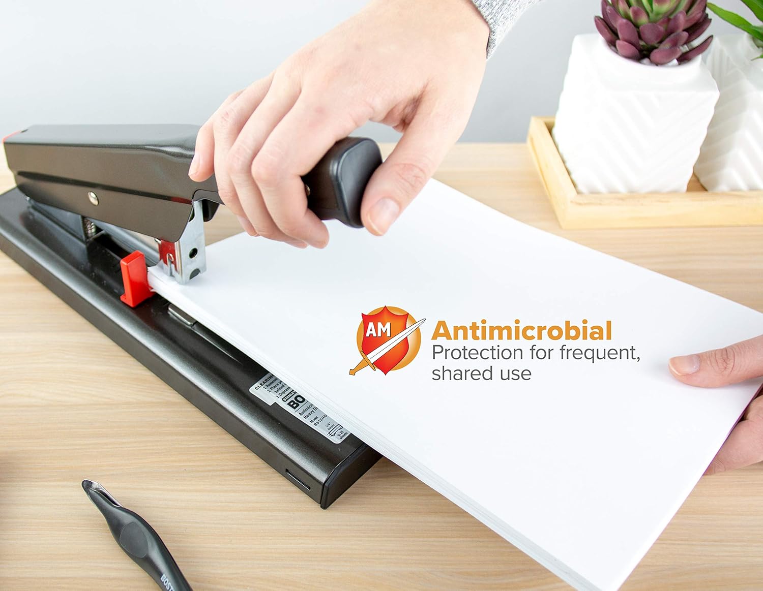 Bostitch Antimicrobial 130 Sheet Heavy Duty Stapler, Black (B310HDS) : Heavy Duty Desk Staplers : Office Products