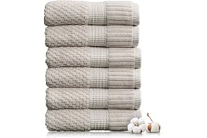 NY Loft 100% Cotton Hand Towel 6 Pack | Super Soft & Absorbent Quick-Dry Hand Towels 16" x 28" |Textured and Durable Cotton | Trinity Collection (6 Pack Hand Towel, Quiet Grey)
