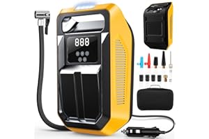 FBK Tire Inflator Portable Air Compressor Tire Air Pump for Car Tires - Car Accessories, 12V DC Auto Pump with Digital Pressure Gauge, Emergency LED Light for Bicycle, Motorcycle, Balloons