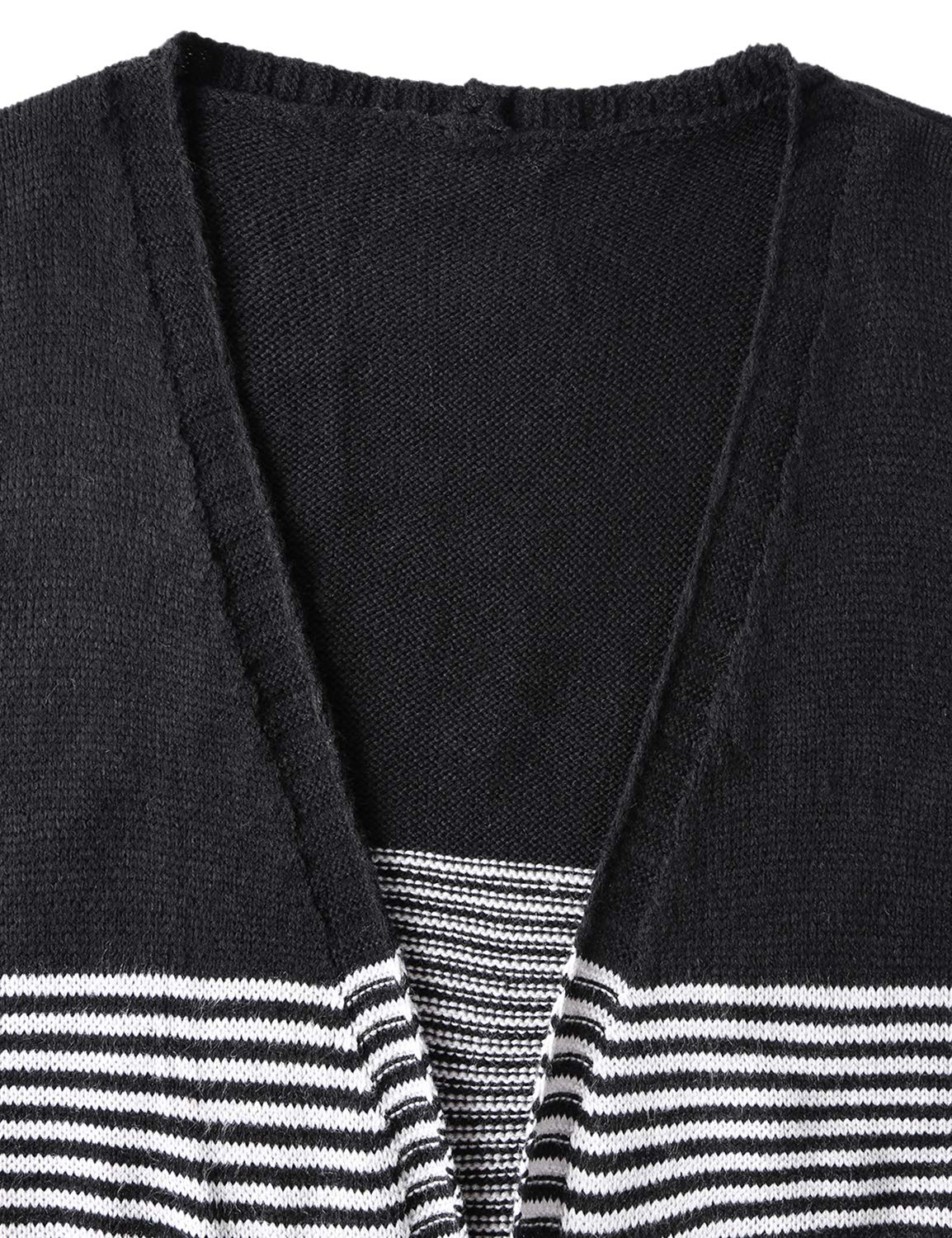 Blooming Jelly Ladies Striped Open Front Longline Black Knit Sweater Cardigans for Women with Pocket and Ribbed Hem,Black S