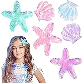 AOZUO 6Pcs Glitter Shell Starfish Hair Clip, Starfish Hair Accessories Sequin Hair Claw Barrettes Headpieces Multicolor Sea Star Alligator Clips for Women Girls