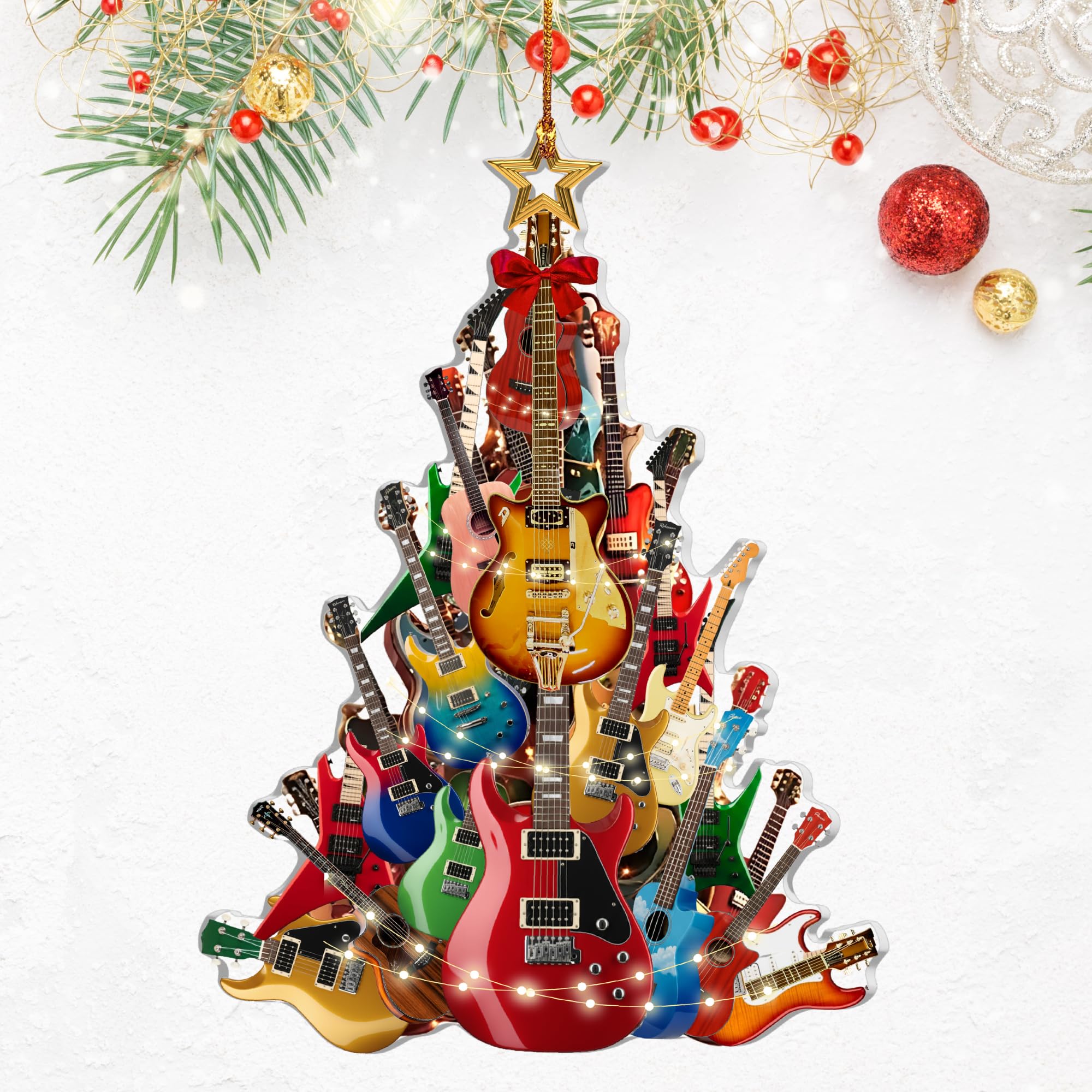 Photo 1 of 2D Flat Guitar Christmas Tree Ornament, Guitar Christmas Ornament Gift for Guitar Players and Men, Women, Techer, Guitar Tree Ornament for Music Lovers, Rock and Roll Christmas Ornament.
