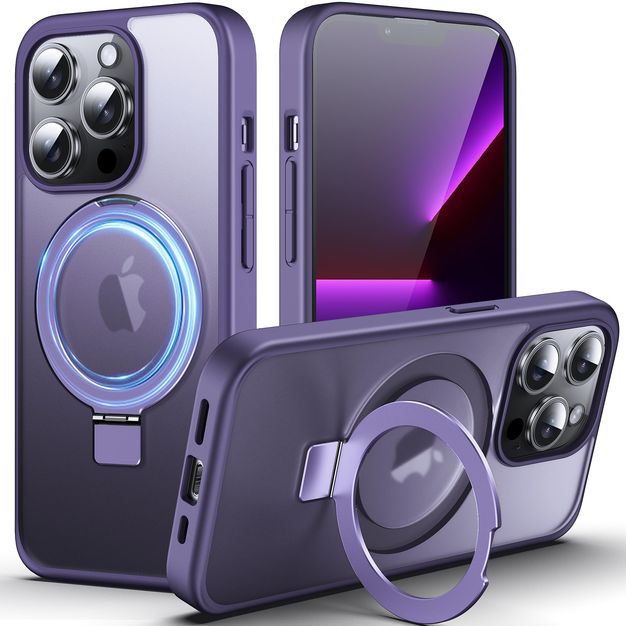 DASFOND Magnetic Designed for iPhone 13 Pro Case [Compatible with Mag-Safe] [Invisible Ring Kickstand] Slim Translucent Matte Shockproof Anti-Fingerprint Cover Case for iPhone 13 Pro 6.1", Purple — image 1