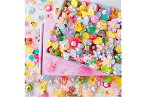 FULUSODO 200 Pcs Charms Cute Set, Bright Bulk Mixed Resin Charms Set Supplies for DIY Craft Making Ornament Scrapbooking (Bright)
