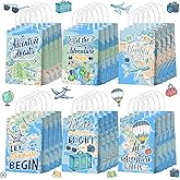 Yeaqee 24 Pcs Let the Adventure Begin Themed Party Favor Bags Adventure Awaits Gift Paper Bags with Handle Travel Candy Treat Gift Wrapping for Camping Weeding Birthday Party Favor(World Map)