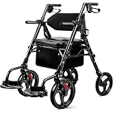 300lb Foldable Rollator Walker for Seniors with seat,Wheelchair for Adults | 2 in 1 Rolling Walkers|Portable Transport Chair|10" All-terrain Tires|Anti-tip Brakes|Adjustable Height|Tool-Free Assembly