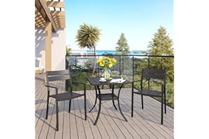 VICLLAX 3 Pieces Patio Dining Set for 2, Outdoor Furniture Set Included 28" Small Square Patio Table and Stackable Metal Patio Chairs for Lawn Garden, Black Metal Table