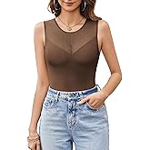 Avidlove Bodysuits for Women Summer Tops Mesh Crew Neck Leotards Shirts Sleeveless Going Out Bodysuit Tops