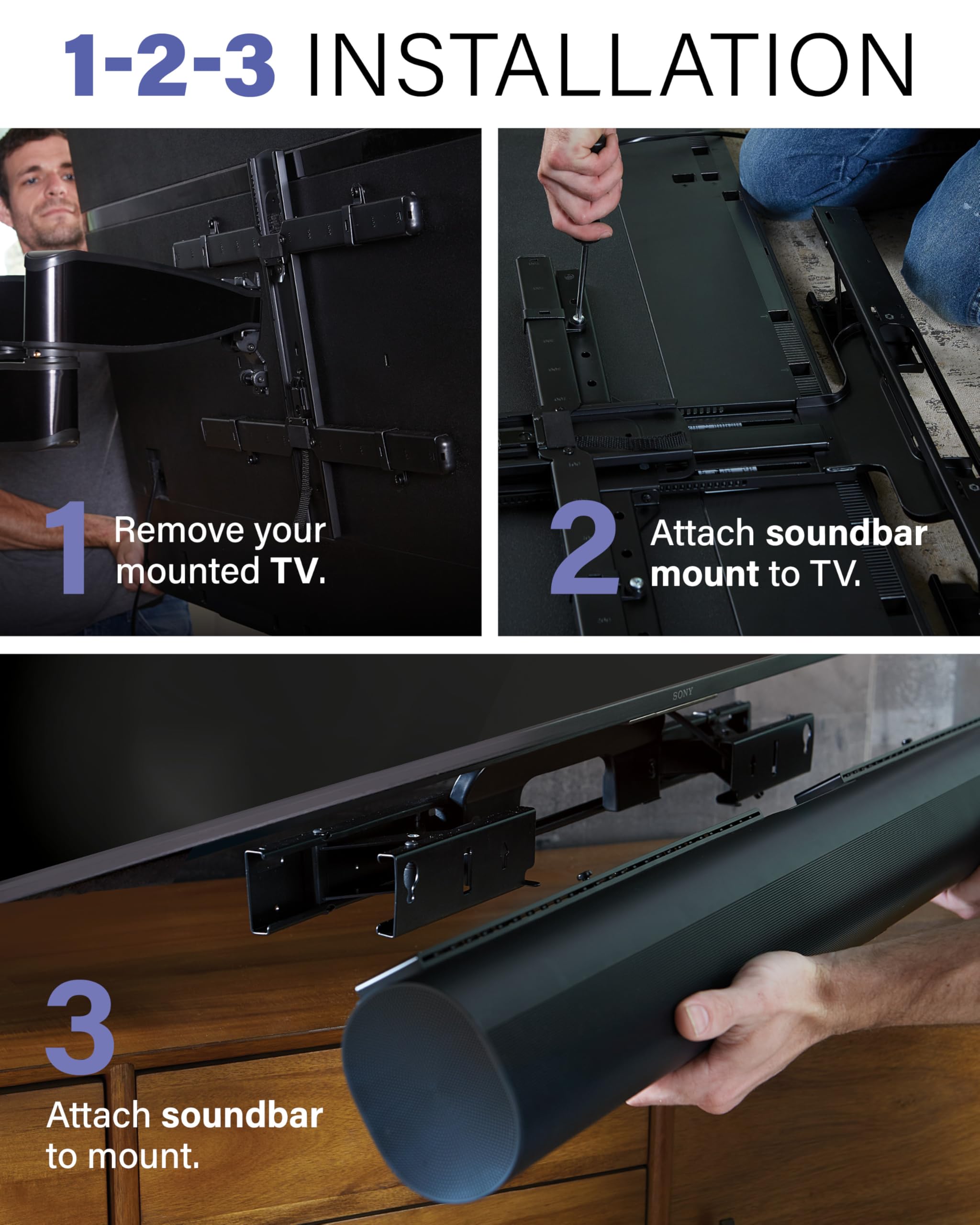 SANUS Soundbar TV Mount for Sonos Arc & Sonos Arc Ultra Soundbar – Depth Adjustable for Dolby Atmos – Universal Mount for TVs 50” to 90”