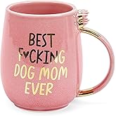 Hendson Dog Mom Gifts - Best Dog Mom Ever - Funny Birthday Gift For Dog Lovers Women - Gag Gifts for New Puppy Fur Baby Owners - Fur Mama Presents, Pitpull Pug - Coffee Cup, 13oz Pink Amethyst Series