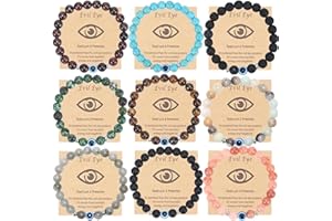 SAMOCO 9Pcs 8mm Blue Evil Eye Beaded Bracelets Lucky Bracelet for Protection Blessing Jewelry Boho Handmade Strehch Bracelet for Women Men