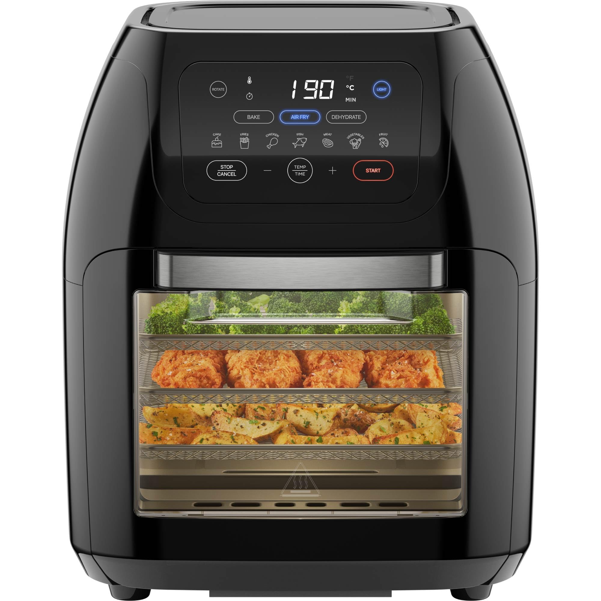 Chefman Multifunktionale Digitale Heißluftfritteuse + Rotisserie, Dörrautomat, Konvektion, 17 Touchscreen-Voreinstellungen, XL 10L Familiengröße, Automatische Abschaltung, Großes Sichtfenster, Schwarz