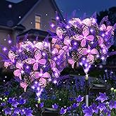 Solar Garden Lights Outdoor, 2 Pack Purple Lavender Solar Butterfly Lights Gardening Gifts for Women,Artificial Flowers Light Purple Halloween Garden Decor for Patio Yard Lawn Christmas