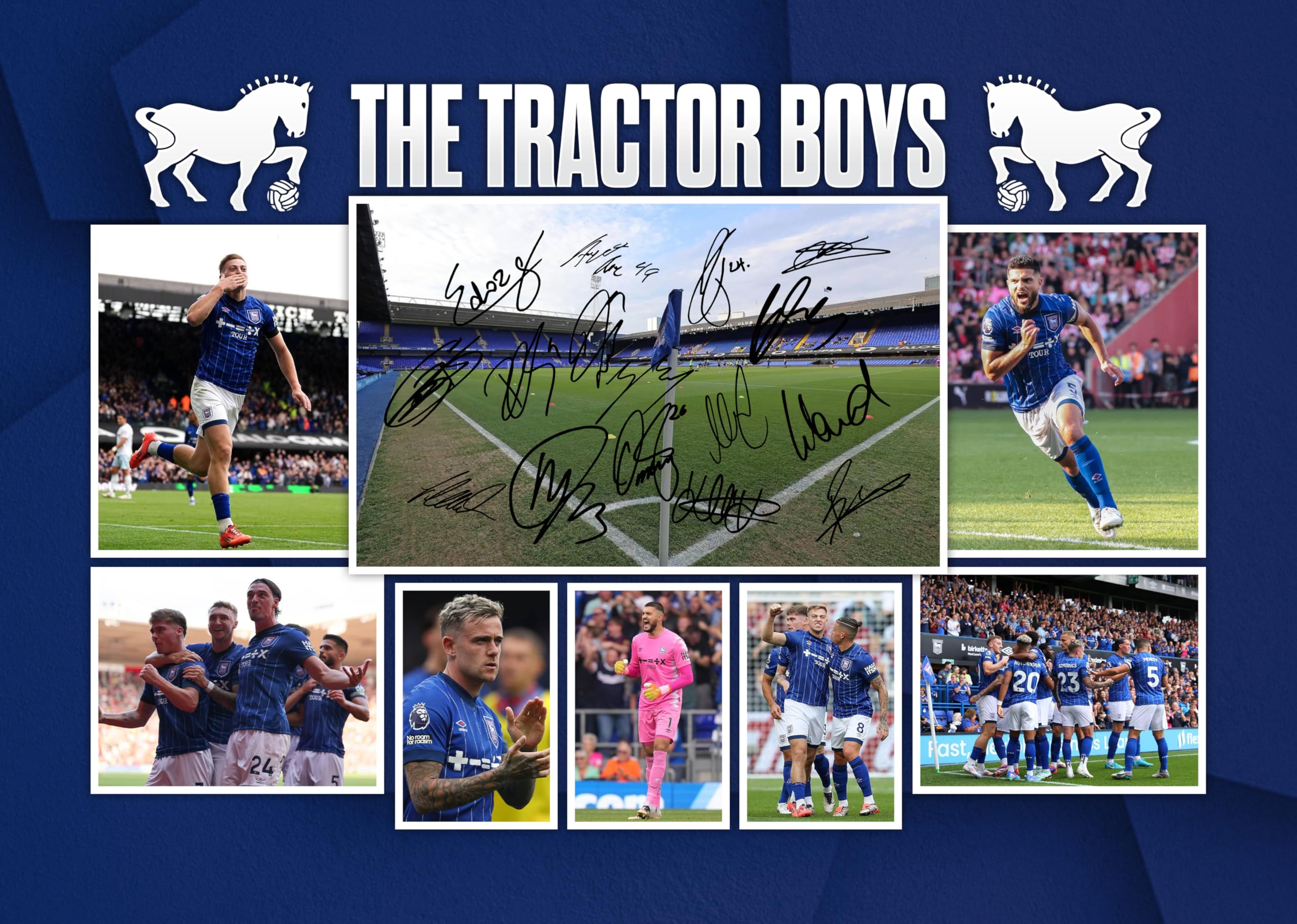RJR PRINTS Ipswich Town ' The Tractor Boys ' 2024/5 Team Football Players Multi Signed A4 Montage Photo Print Which Would Make A Great Gift For Any Fan.