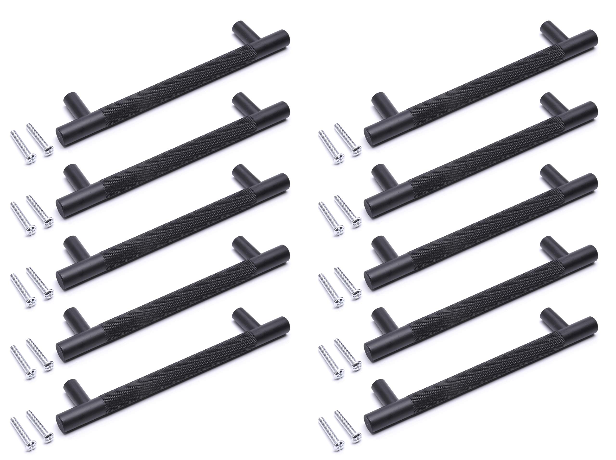 BSM Marketing Black Knurled T Bar Modern Kitchen Cupboard Cabinet Drawer Bar Door Handle Knob Matt Finish (10, 160mm)