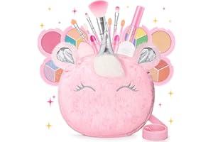 MIBASIES Kids Real Makeup Kit for Girls 3-10 Years Old : Washable Non Toxic Make Up Toys Sets for Toddler - 17Pcs Vanity Set with Unicorn Purse for Little Girl Ages 3 4 5 6 7 8 Birthday Gifts -Pink