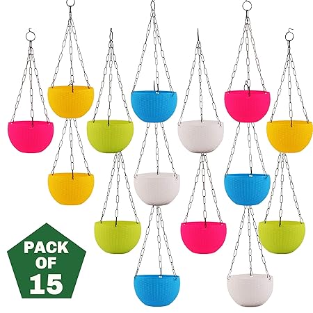 Leafy Tales Plastic Hanging Pot - Multicolour, 17 x 12 x 32 cm, 15 Pieces