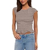 Panadila Womens Crop Tops Short Sleeve Shirts Ruched Fitted T Shirts Summer Going Out Tops Y2k Baby Tees