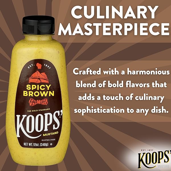 KOOPS’ SPICY BROWN MUSTARD – SPICY MUSTARD, GLUTEN-FREE, KOSHER, MADE IN USA, FROM QUALITY MUSTARD SEEDS, DELICIOUS AND BOLD FLAVOR – 12 OZ, PACK OF 1