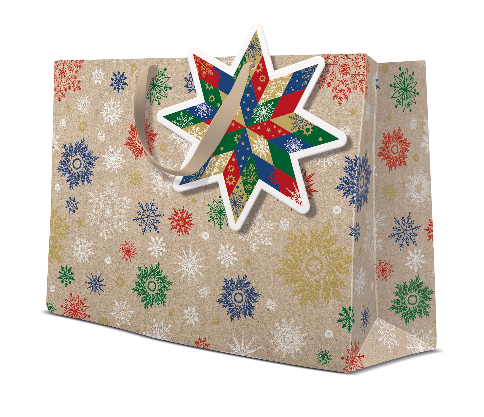 Pack of 10 - PAW Fornir Star Xmas Gift Bag Christmas Bag (Horizontal 33.5cm x 13cm x 26.5cm)