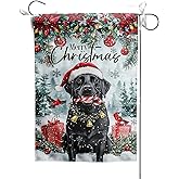 Black Labrador Garden Flag 12x18 Inch, Merry Christmas Cute Lab Dog Vertical Double Sided Decorative Yard Flag Banner for Farmhouse Winter Holiday Home Outside Patio Decor
