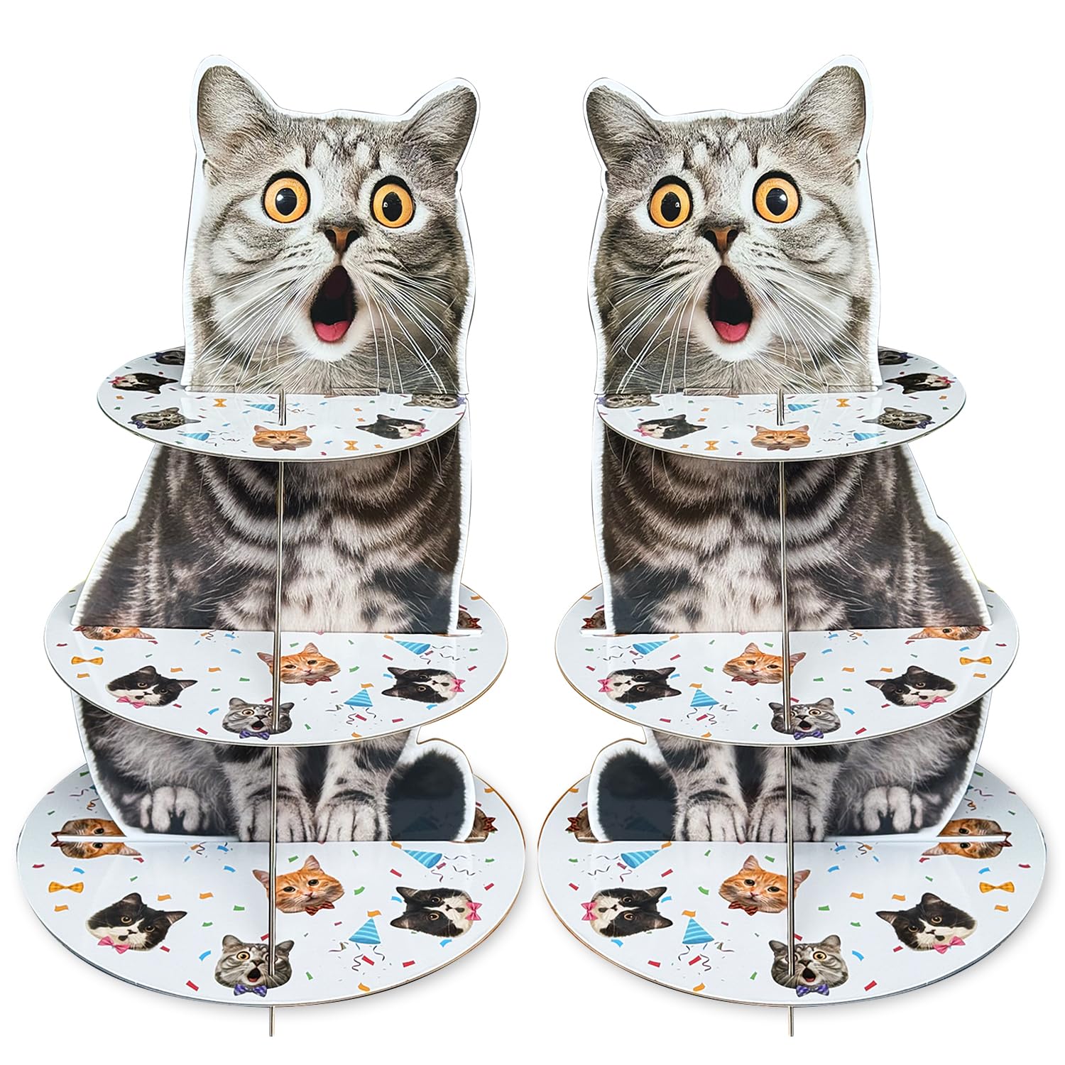 Photo 1 of 2 Pack Cat Cupcake Stand Birthday Party Decorations Supplies, Cat 3 Tier Cardboard Cupcake Stand Cup Cake Tower Display Dessert Holder Set for Birthday Party Decor Supplies Favors